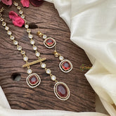 Vriksham Oval And Square AD Stone Pendant Short Neckpiece-Red-G16279